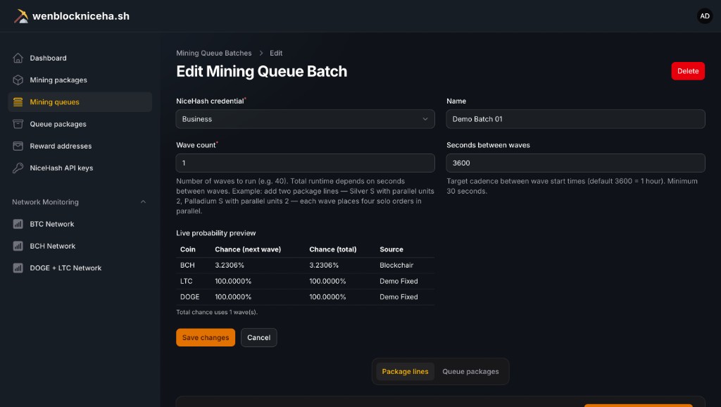 Anonymized queue batch edit screenshot
